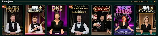 Erleben Sie erstklassige Blackjack-Tische im Casinia Casino – mit professionellen Dealern und spannenden Varianten Live-Blackjack im Casinia Casino – verschiedene Tische wie Gold Saloon, Ruby, ONE und Emerald Blackjack